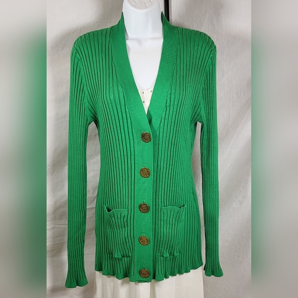 ETOILE V-Neckline Kelly Green Stretch Cardigan Sweater Women's Size XL - Picture 7 of 10